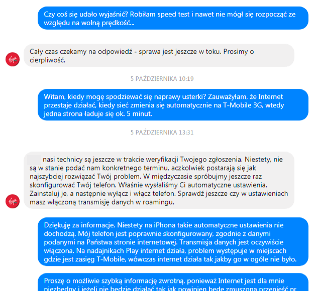 Virgin Mobile – rozmowa na messengerze