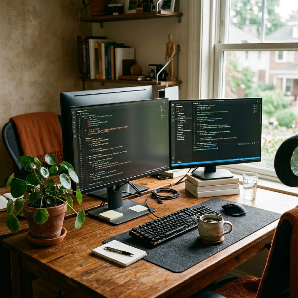 Stanowisko programisty pracujące z narzędziami AI i agentami