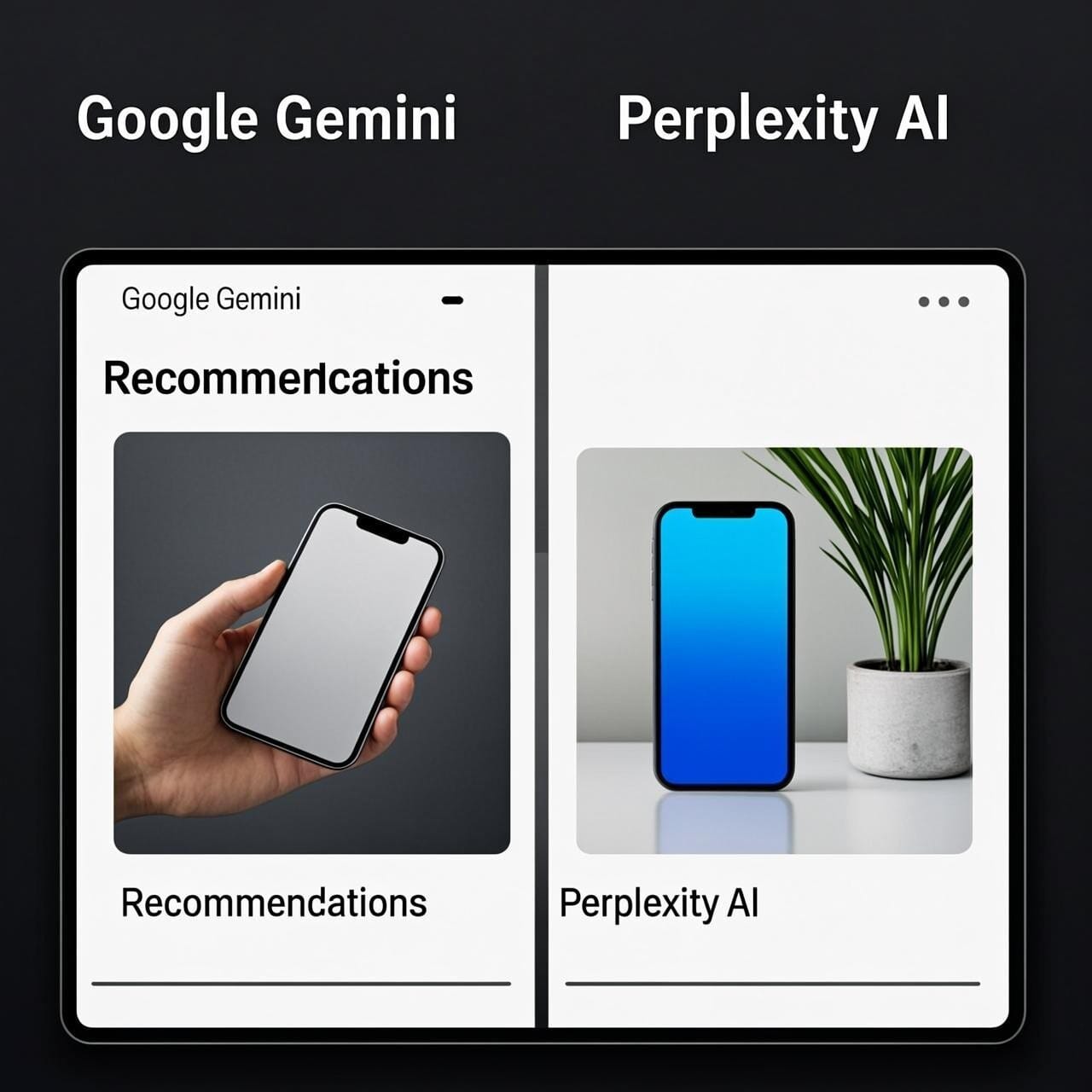 Porównanie sposobu prezentacji reklam w Google Gemini i Perplexity AI przy pytaniu o laptop do programowania