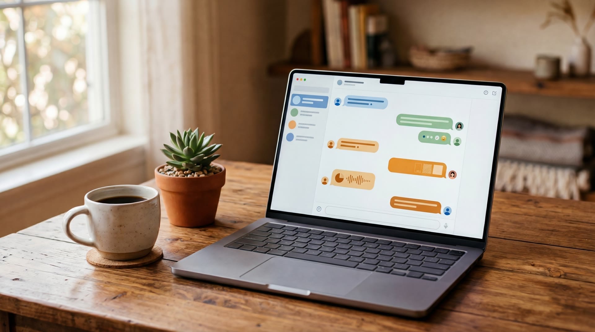 Laptop z interfejsem chatbota AI na nowoczesnym biurku