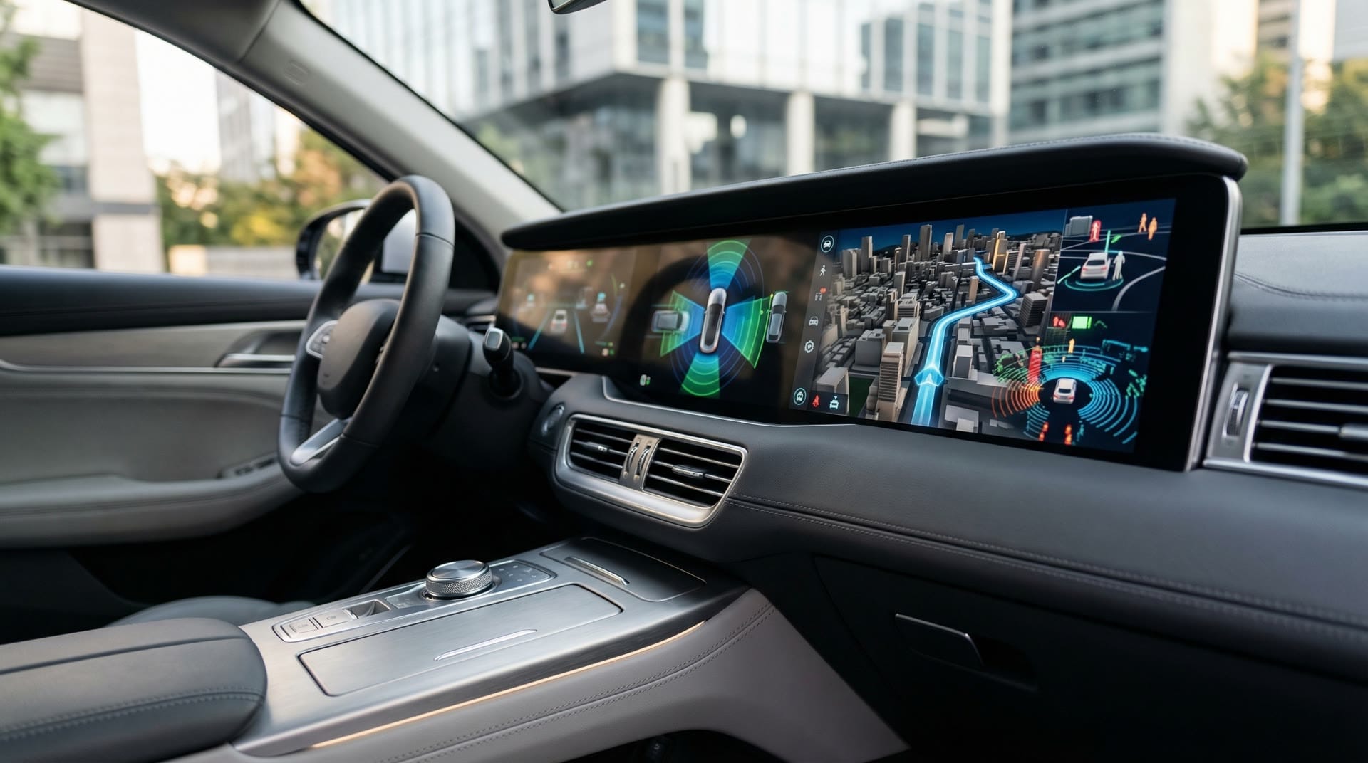 Dashboard autonomicznego pojazdu z interfejsem AI