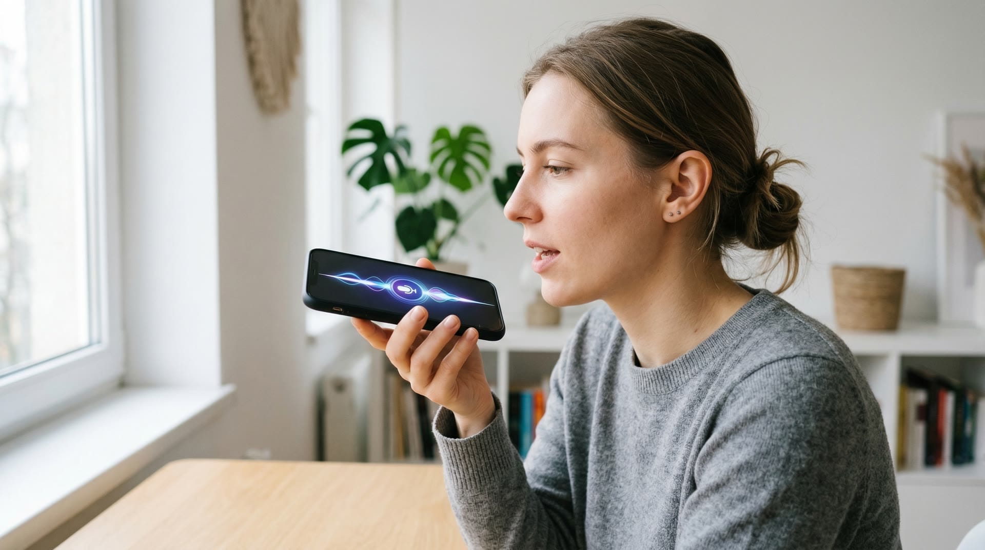 Osoba korzystająca z asystenta głosowego na smartfonie