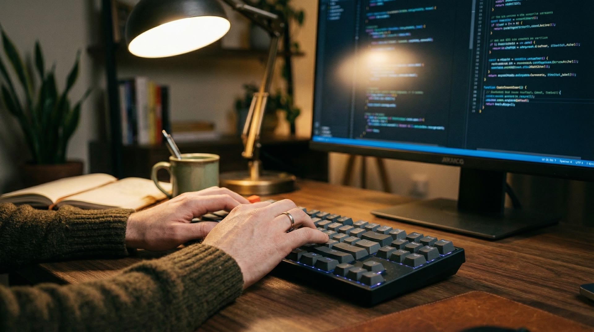 Środowisko programistyczne z AI coding agentem - kod na ekranie monitora