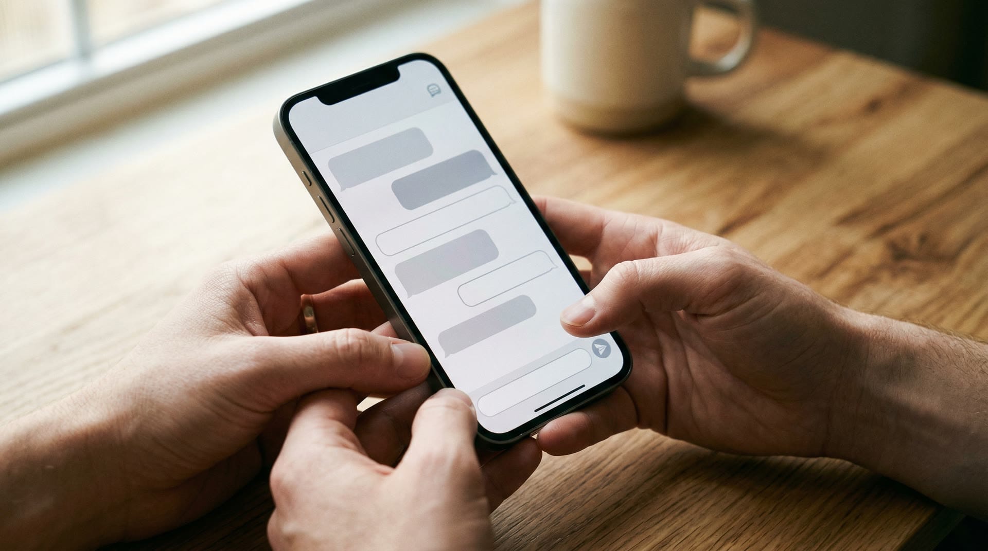 Smartfon z interfejsem chatbota AI na biurku — codzienne korzystanie z asystentów AI