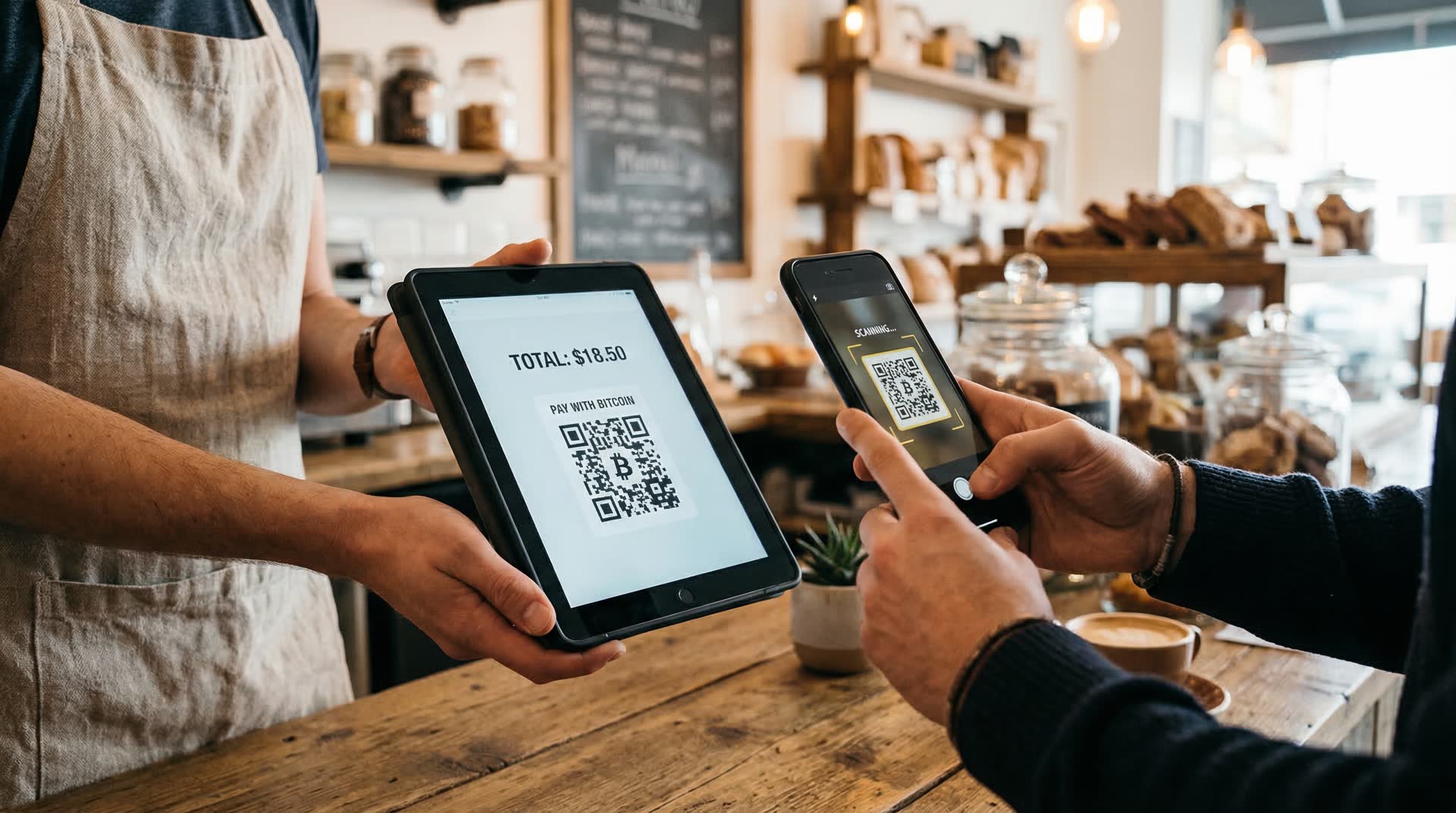 Terminal płatniczy Square z opcją płatności Bitcoin - zbliżenie na ekran z kodem QR