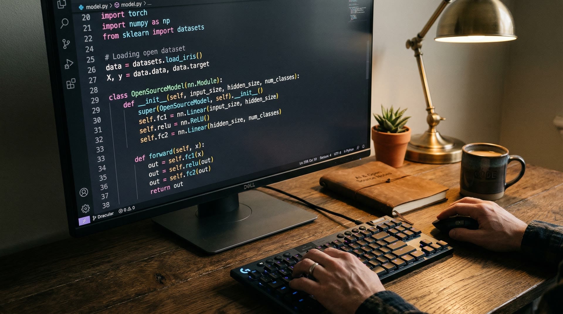 Kod źródłowy modelu open source AI wyświetlany na monitorze