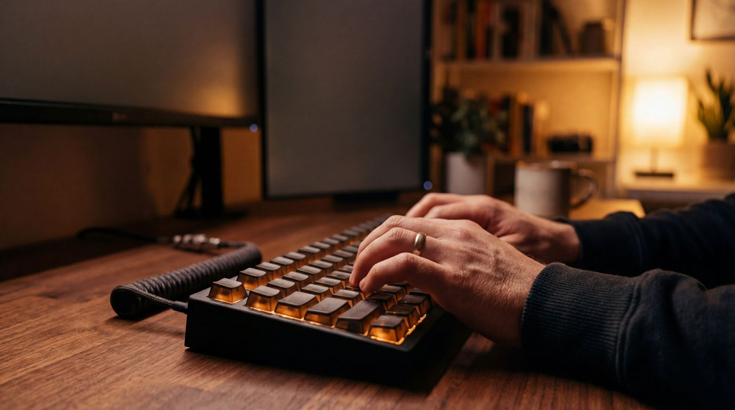 Programista pracujący przy klawiaturze w domowym biurze