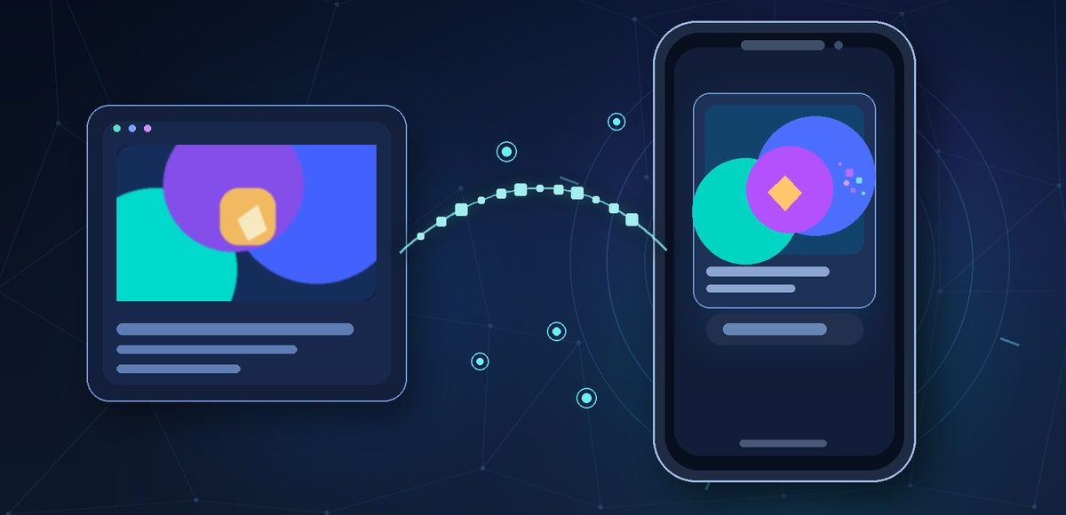 Abstract illustration of an online ad connected by a data trail to a smartphone