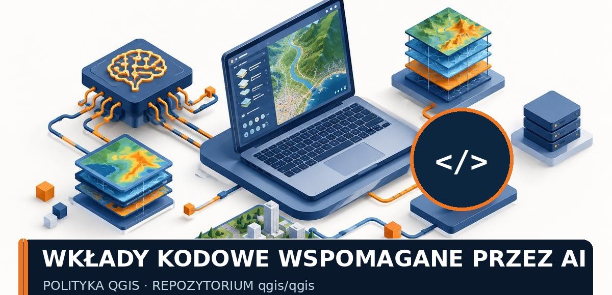 Okładka artykułu o polityce QGIS dotyczącej wkładów kodowych wspieranych przez AI w repozytorium qgis/qgis